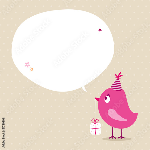 Vector: Pink Bird Birthday Gift Speech Bubble Beige Dots Pink Bird Birthday Gift Speech Bubble Beige Dots