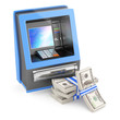cash machine and stack of dollars