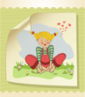 romantic girl sitting barefoot in the grass
