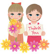 女の子 メッセージ ありがとう Little girls holding thank you sign and flowers