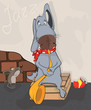 Vector: Dog the street musician. Cartoon Dog the street musician. Cartoon