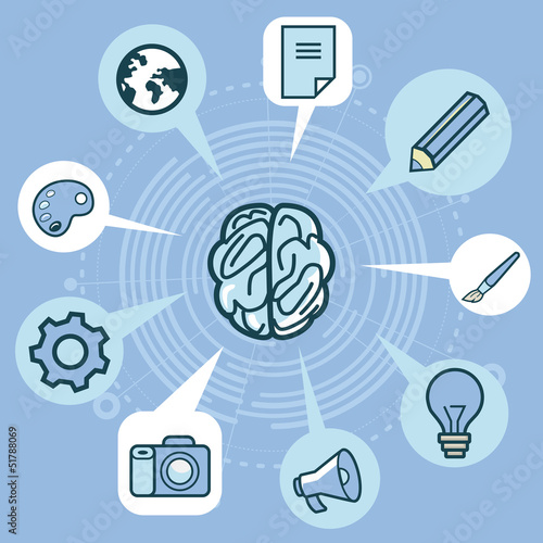 Vector: Vector creativity concept - brain and icons Vector creativity concept - brain and icons