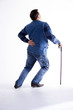 a young man with a cane