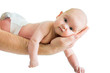 father holding baby in his hand isolated on white