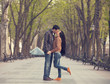 Couple at alley in city. Couple at alley in city.