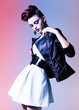 beautiful woman dressed elegant punk posing dramatic