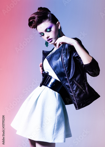 Photo: beautiful woman dressed elegant punk posing dramatic beautiful woman dressed elegant punk posing dramatic