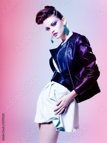 Photo: beautiful woman dressed elegant punk posing dramatic beautiful woman dressed elegant punk posing dramatic