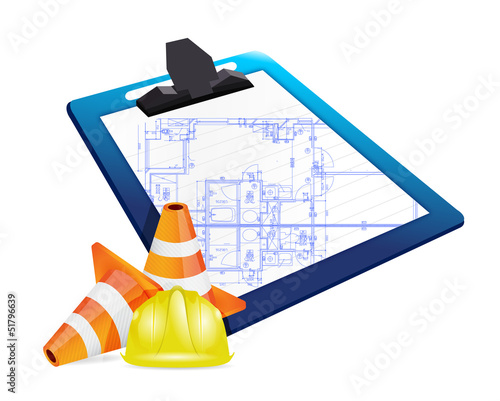 Illustration: Clipboard with a blueprint sketch Clipboard with a blueprint sketch