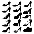 Set of womens shoes isolated black silhouette