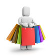3d small person with lot of shopping bags