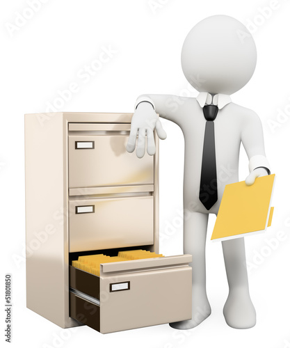 Illustration: 3D white people. File cabinet 3D white people. File cabinet