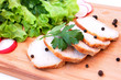 Pork, vegetables and spices on a wooden board