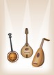 Antique Musical Instrument Strings on Brown Stage Background