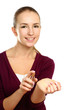 Woman with perfume, isolated on white background