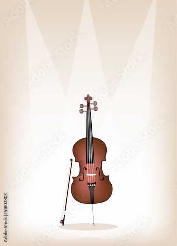 Vector: A Beautiful Brown Cello on Stage Background A Beautiful Brown Cello on Stage Background