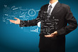 Drawing business strategy plan concept idea in the hands
