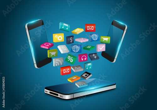 Illustration: Mobile phone applications icons 3D Mobile phone applications icons 3D