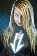 Photo: Sexy young woman with blue neon lights, future warrior costume, Sexy young woman with blue neon lights, future warrior costume,