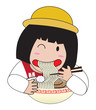litle girl eat  ramen