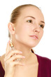 Woman with perfume, isolated on white background