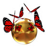 Red butterfly on a abstract 3d gold sphere