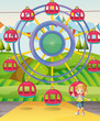 Vector: A girl below the ferris wheel A girl below the ferris wheel