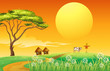 A farm with a cow and a scarecrow