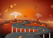 A road with planets in the outer space
