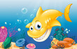 A yellow shark smiling under the sea