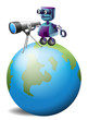 A robot with a telescope above the planet earth