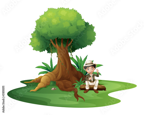 Vector: A boy sitting under the big tree A boy sitting under the big tree