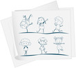 A paper with a drawing of kids dancing