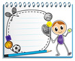 Vector: A notebook with a drawing of a boy playing tennis A notebook with a drawing of a boy playing tennis