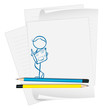 A paper with a drawing of a man reading a  newspaper