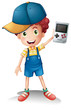 Vector: A boy holding a gameboy A boy holding a gameboy