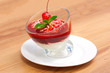 Ice cream with strawberry sauce