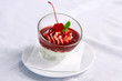 Ice cream with strawberry sauce