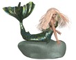 Illustration: Green and Blue Mermaid on a Rock Green and Blue Mermaid on a Rock