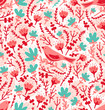 Birds and flowers seamless pattern