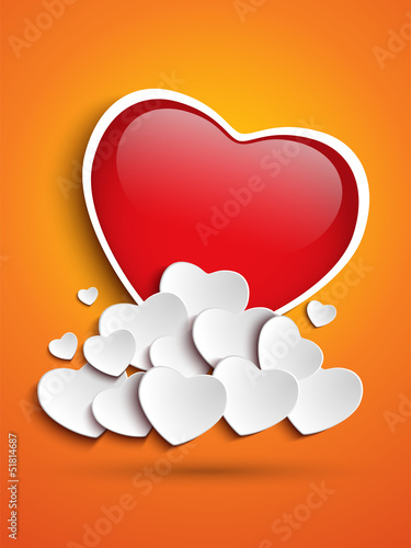 Vector: Mother Day Heart Clouds on Orange Background Mother Day Heart Clouds on Orange Background