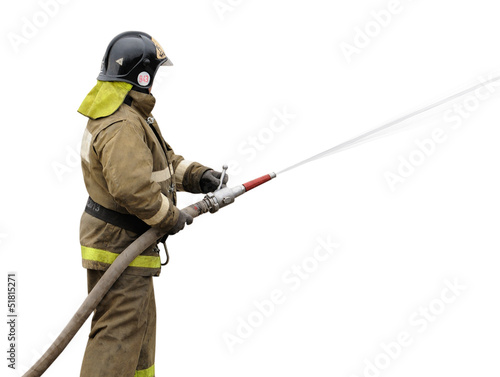 Photo: Firefighter working with fog nozzle Firefighter working with fog nozzle