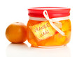 Orange jam with zest and tangerine, isolated on white