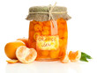 Orange jam with zest and tangerines, isolated on white