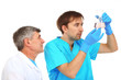 Physician and assayer during research isolated on white
