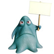 Illustration: 3d cartoon octopus monster holding placard 3d cartoon octopus monster holding placard