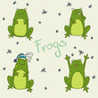 Set of funny cartoon frogs. Vector illustration.