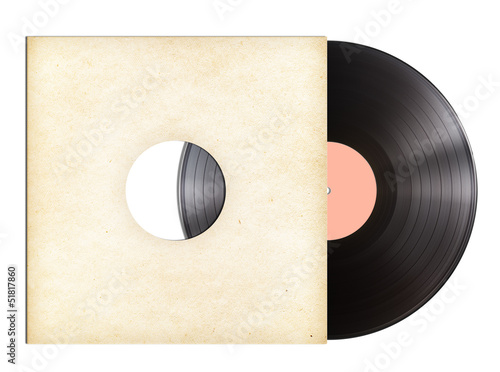 Photo: vinyl music disc in paper sleeve isolated vinyl music disc in paper sleeve isolated
