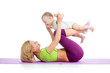 Photo: mother with baby doing gymnastics and fitness exercises mother with baby doing gymnastics and fitness exercises