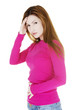 Photo: Woman with strong pain of stomach and nausea Woman with strong pain of stomach and nausea